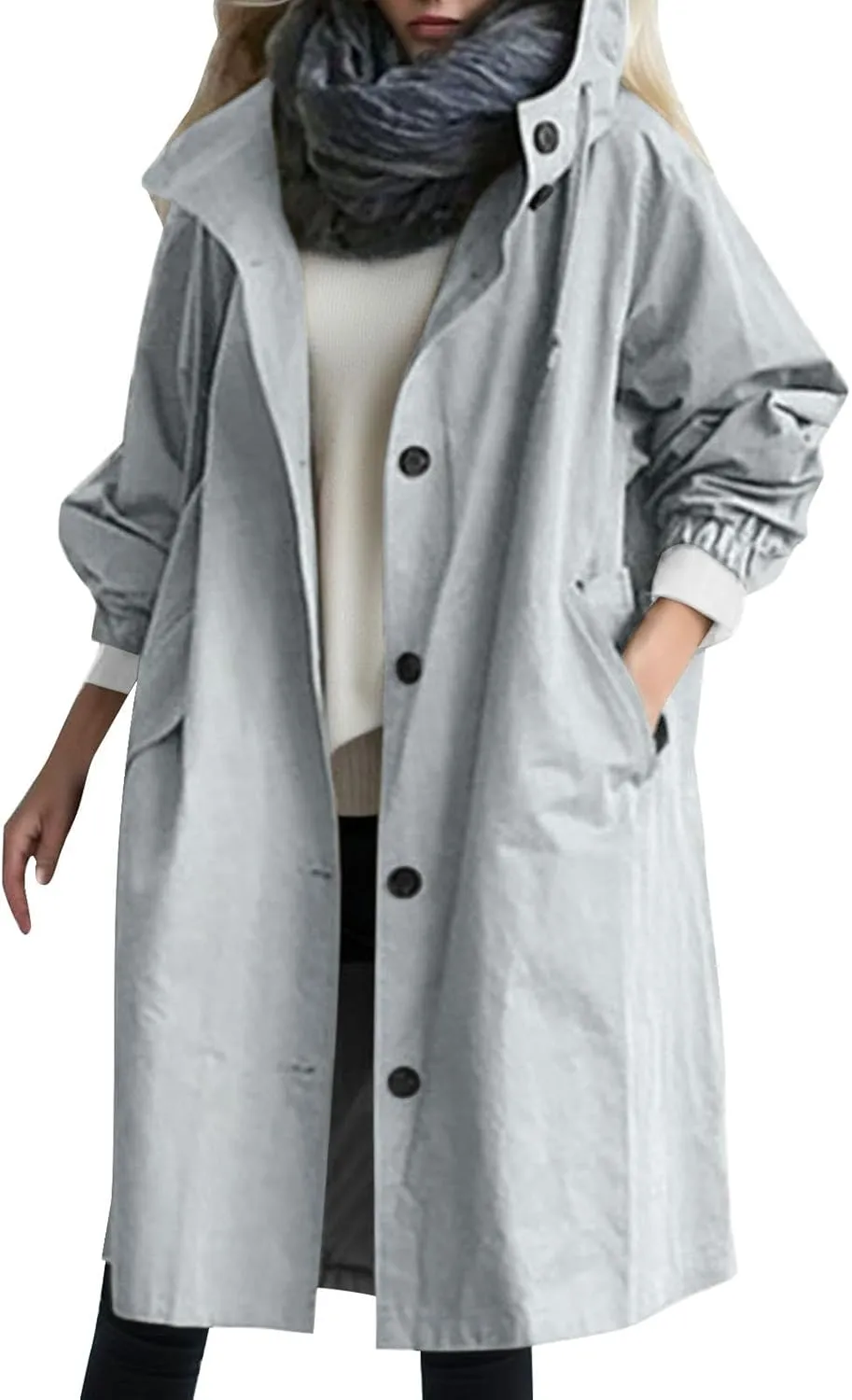 Women's Double Breasted Pea Coat Lapel Wool Blend Long Trench Jacket Winter Elegant Overcoat Outwear