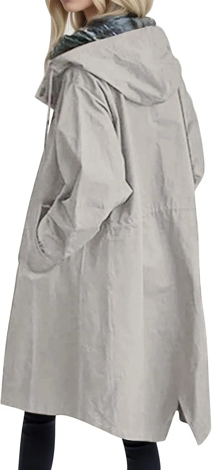 Women's Double Breasted Pea Coat Lapel Wool Blend Long Trench Jacket Winter Elegant Overcoat Outwear
