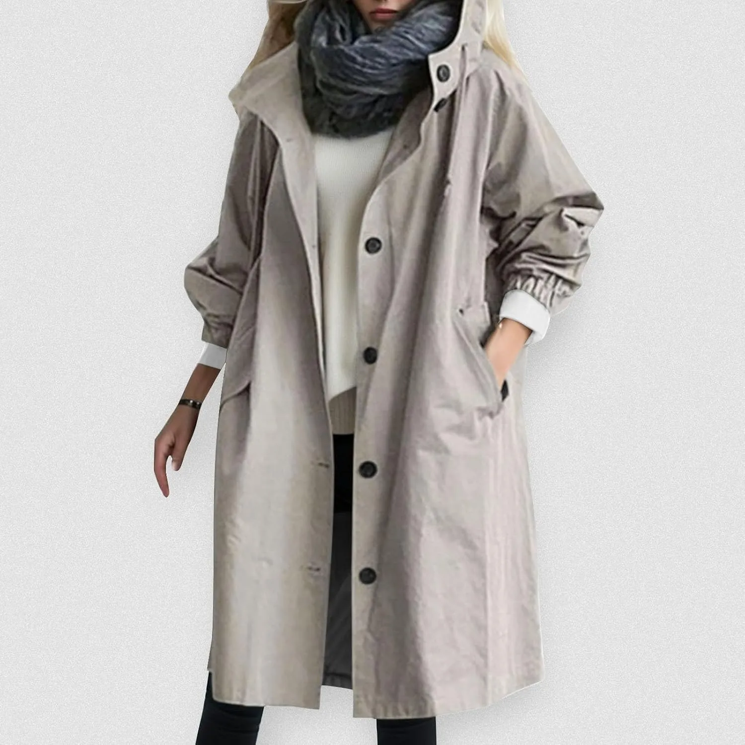 Women's Double Breasted Pea Coat Lapel Wool Blend Long Trench Jacket Winter Elegant Overcoat Outwear