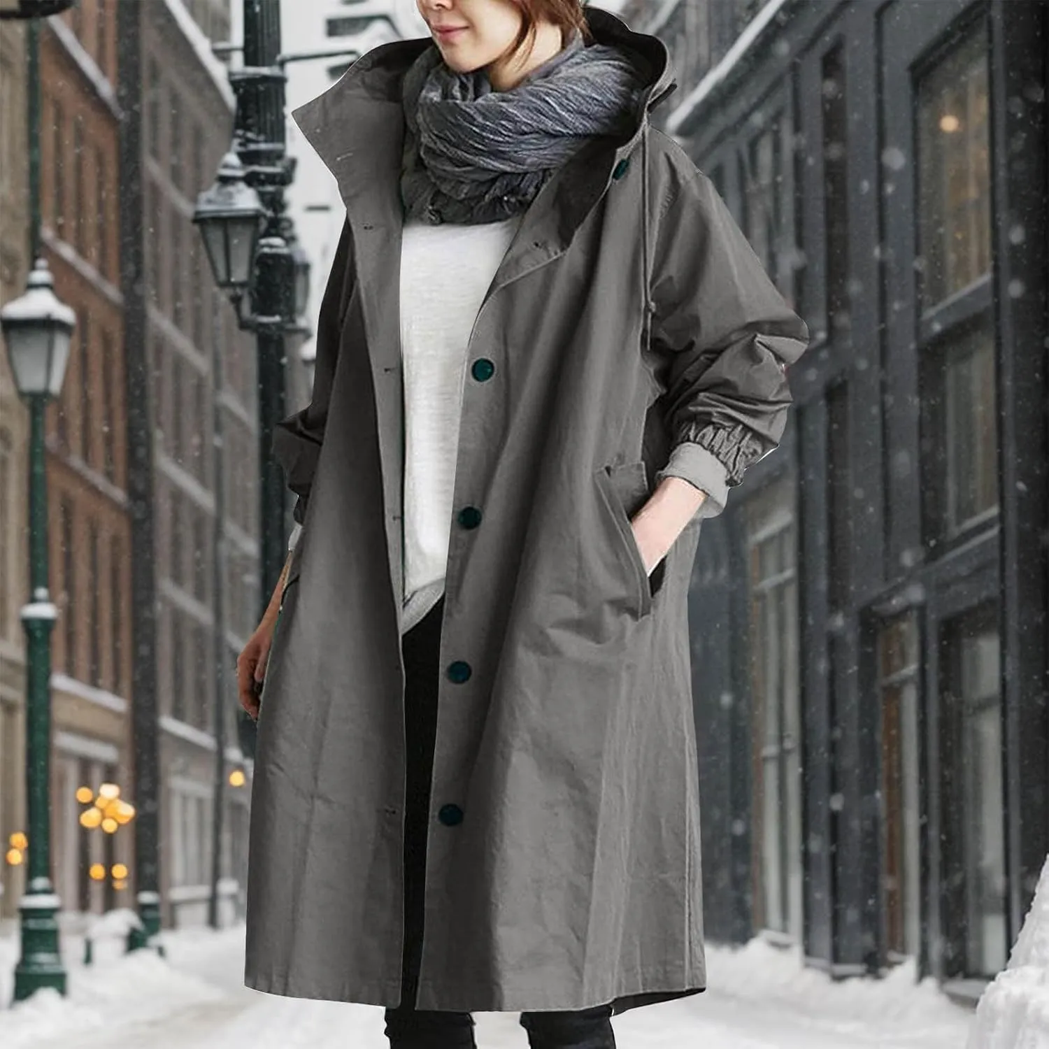Women's Double Breasted Pea Coat Lapel Wool Blend Long Trench Jacket Winter Elegant Overcoat Outwear