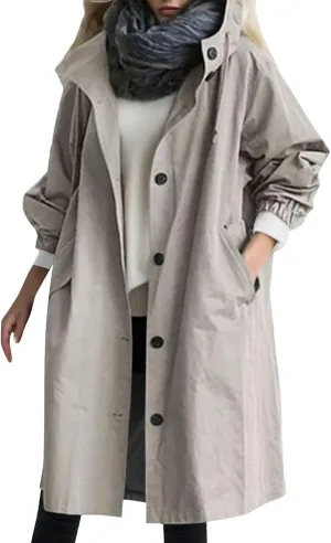 Women's Double Breasted Pea Coat Lapel Wool Blend Long Trench Jacket Winter Elegant Overcoat Outwear