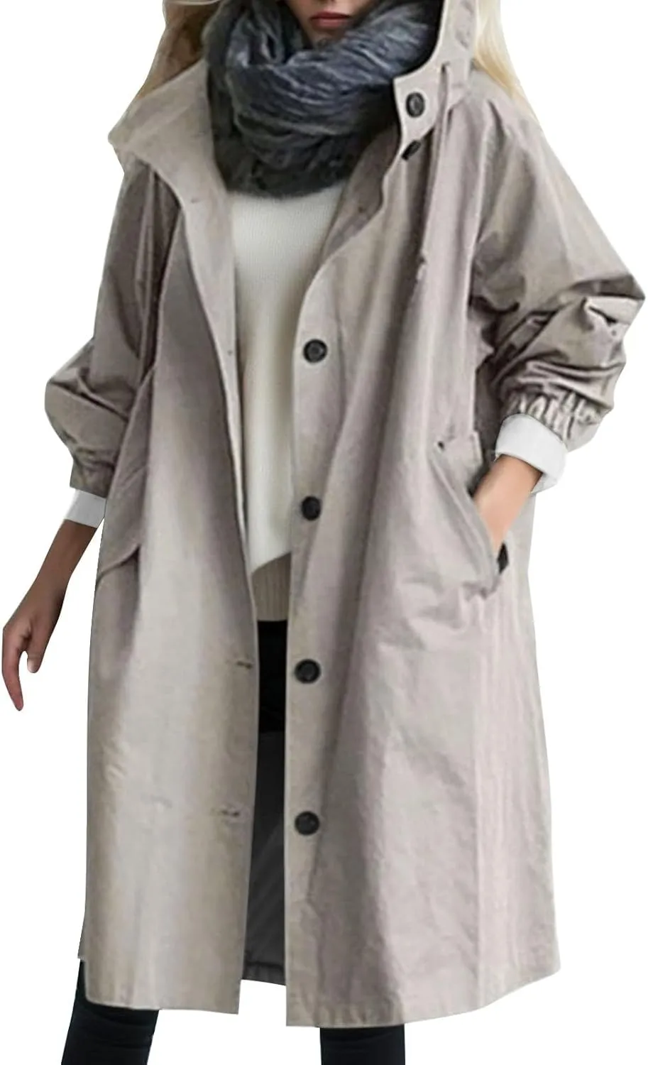 Women's Double Breasted Pea Coat Lapel Wool Blend Long Trench Jacket Winter Elegant Overcoat Outwear