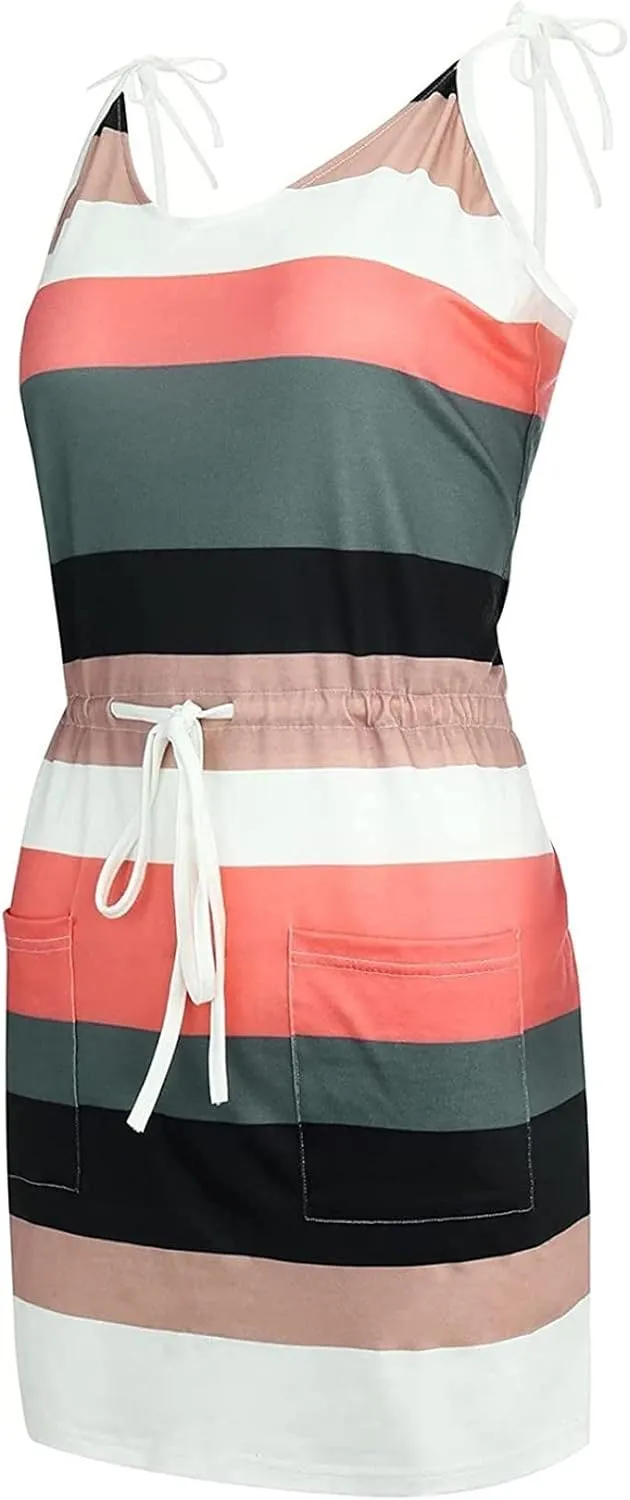 Women's Dresses Spring Loose Casual Beach 2024 Striped Printed V-Neck Short Sleeve Dress, S-3XL