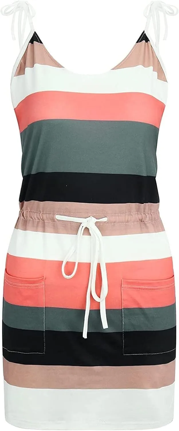 Women's Dresses Spring Loose Casual Beach 2024 Striped Printed V-Neck Short Sleeve Dress, S-3XL
