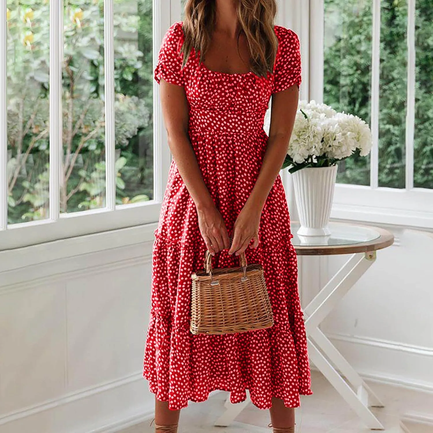 Womens Dresses Summer Plus Size Dresses Casual Short Sleeve Midi Dress Flowy Boho Sundresses Travel Printed Outfits