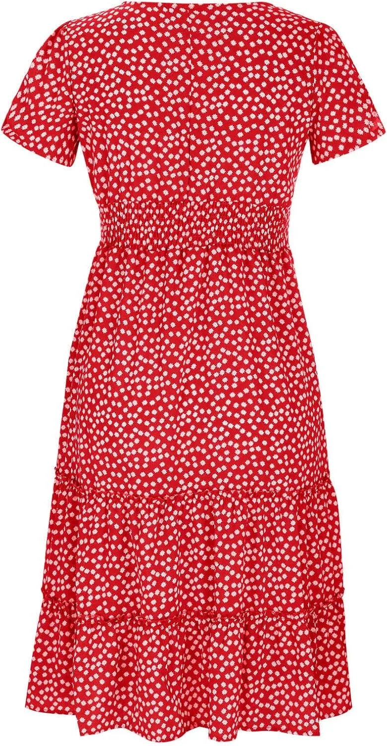 Womens Dresses Summer Plus Size Dresses Casual Short Sleeve Midi Dress Flowy Boho Sundresses Travel Printed Outfits