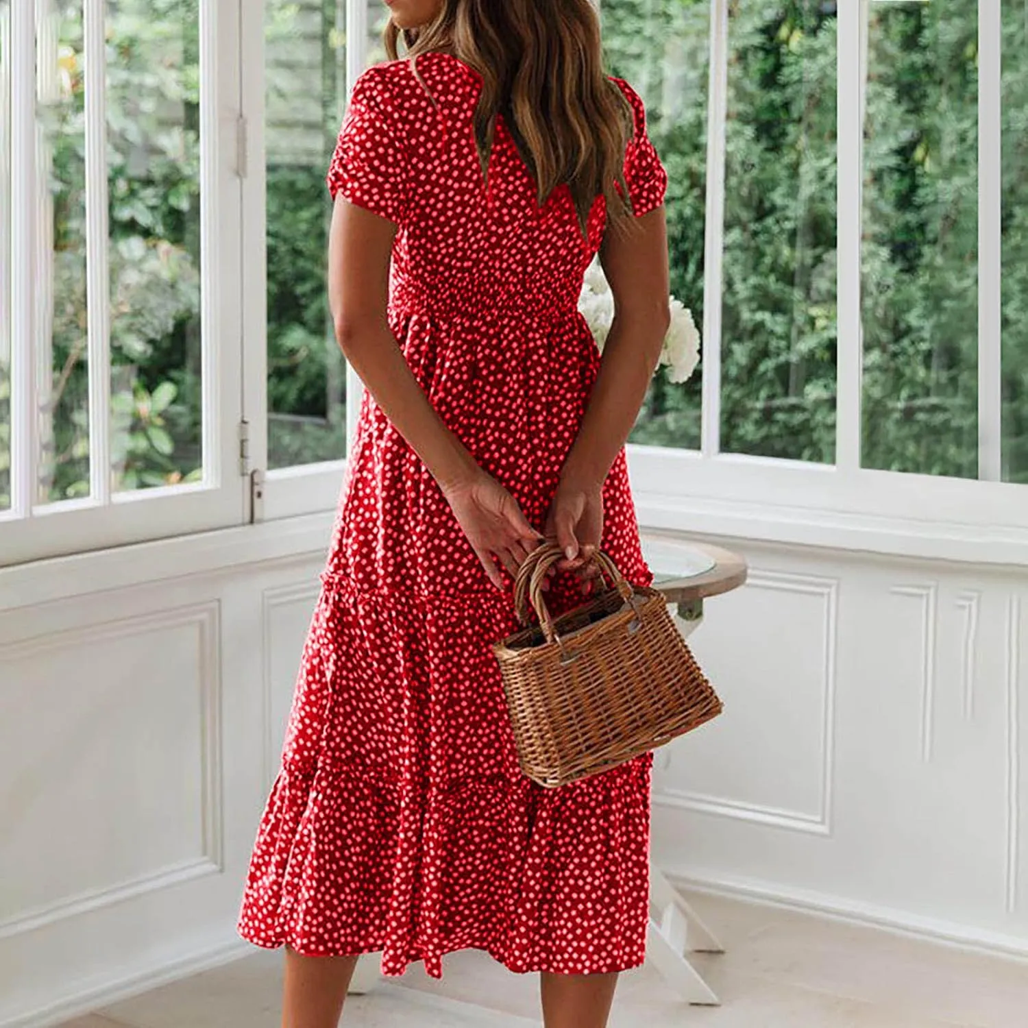 Womens Dresses Summer Plus Size Dresses Casual Short Sleeve Midi Dress Flowy Boho Sundresses Travel Printed Outfits