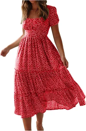Womens Dresses Summer Plus Size Dresses Casual Short Sleeve Midi Dress Flowy Boho Sundresses Travel Printed Outfits