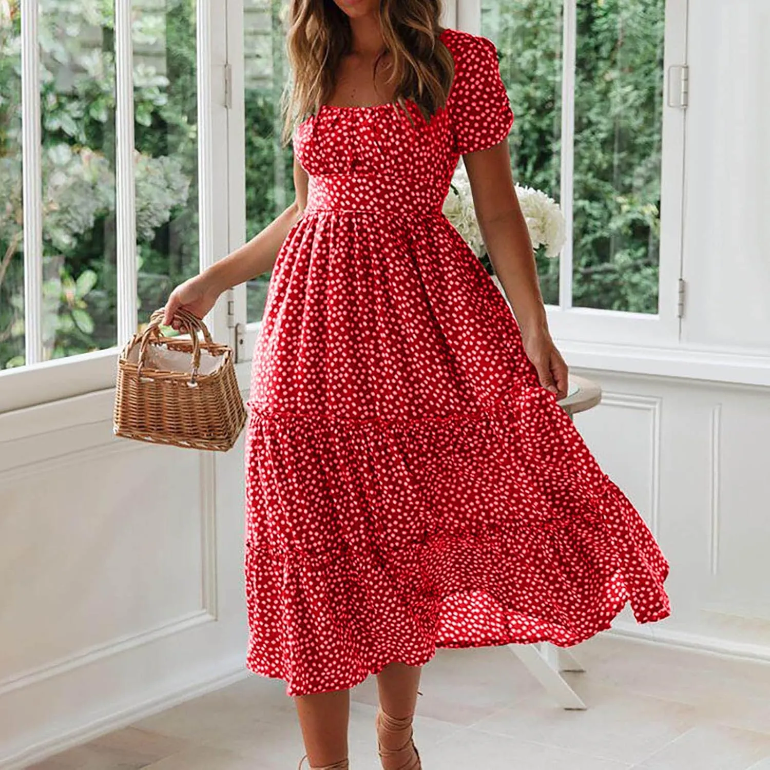 Womens Dresses Summer Plus Size Dresses Casual Short Sleeve Midi Dress Flowy Boho Sundresses Travel Printed Outfits