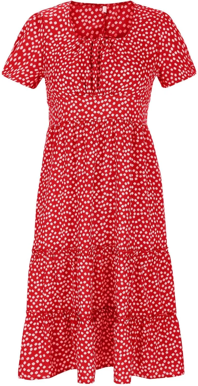 Womens Dresses Summer Plus Size Dresses Casual Short Sleeve Midi Dress Flowy Boho Sundresses Travel Printed Outfits