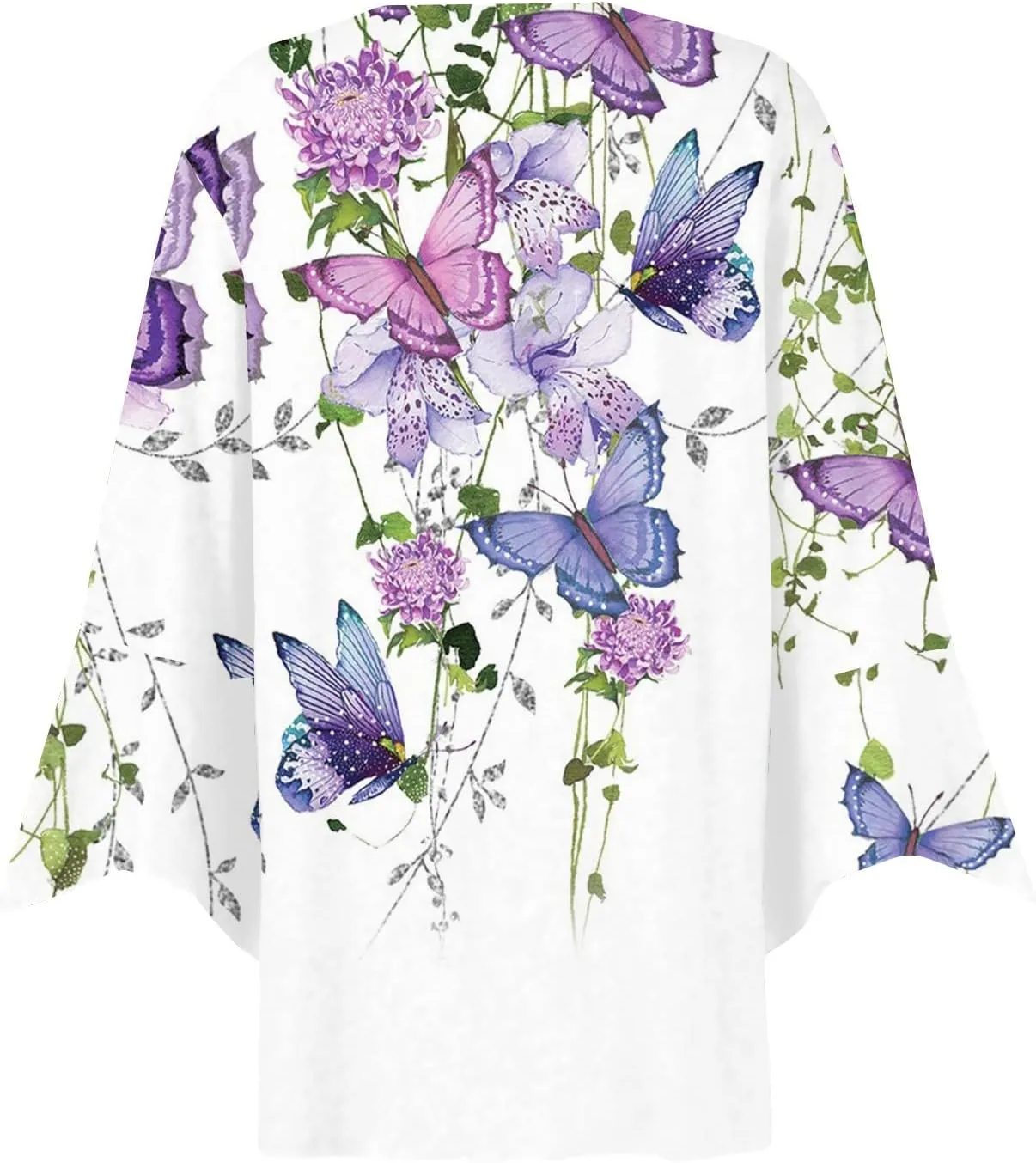 Women's Floral Print Bell 3/4 Sleeve Cardigan Lightweight Open Front Button Down Cover Up Casual Blouse Tops