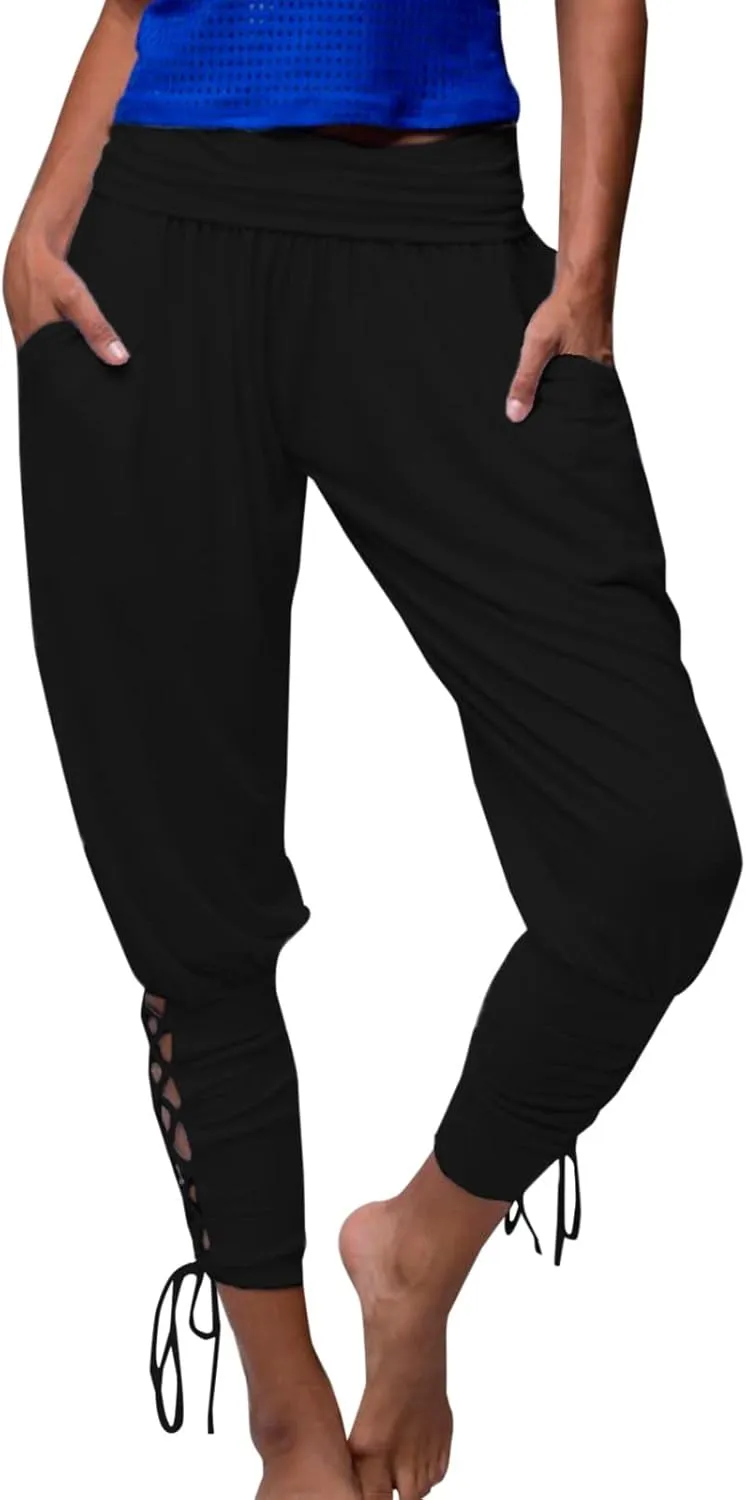 Womens Hippie Ankle Banded Harem Yoga Pants Gypsy Aladdin Pants Medieval Viking Navigator Pirate Renaissance Pants
