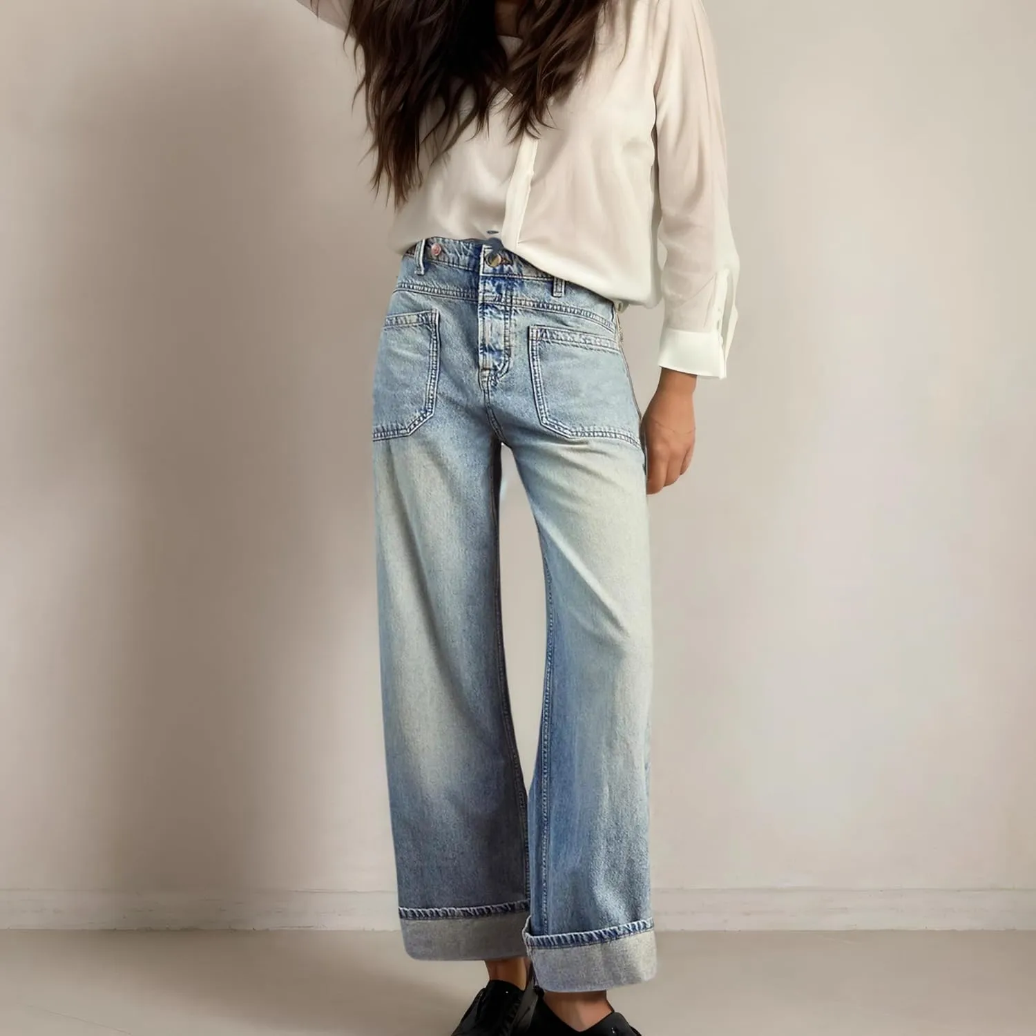 Womens Jeans Mid Rise Relaxed Wide Leg SilhouetteBaggy Boyfriend Sweatpants Jeans