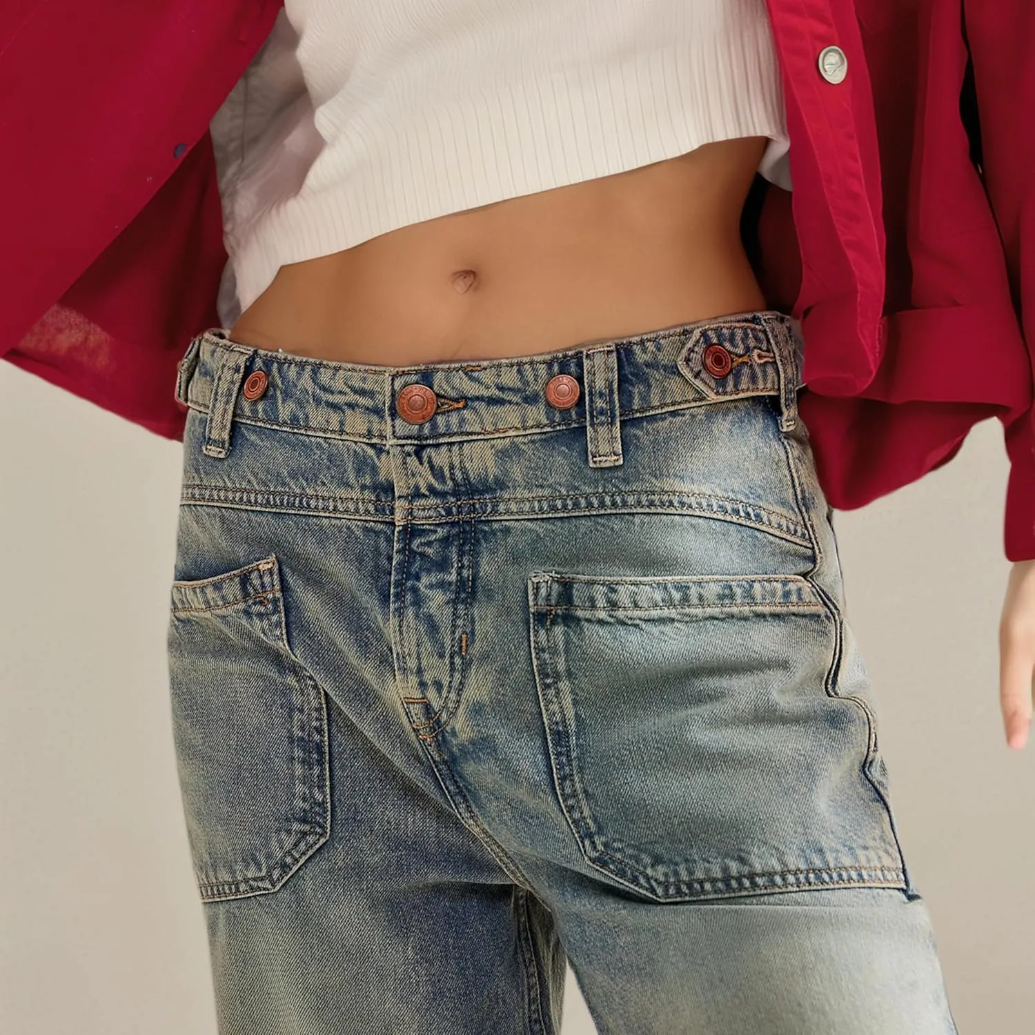 Womens Jeans Mid Rise Relaxed Wide Leg SilhouetteBaggy Boyfriend Sweatpants Jeans