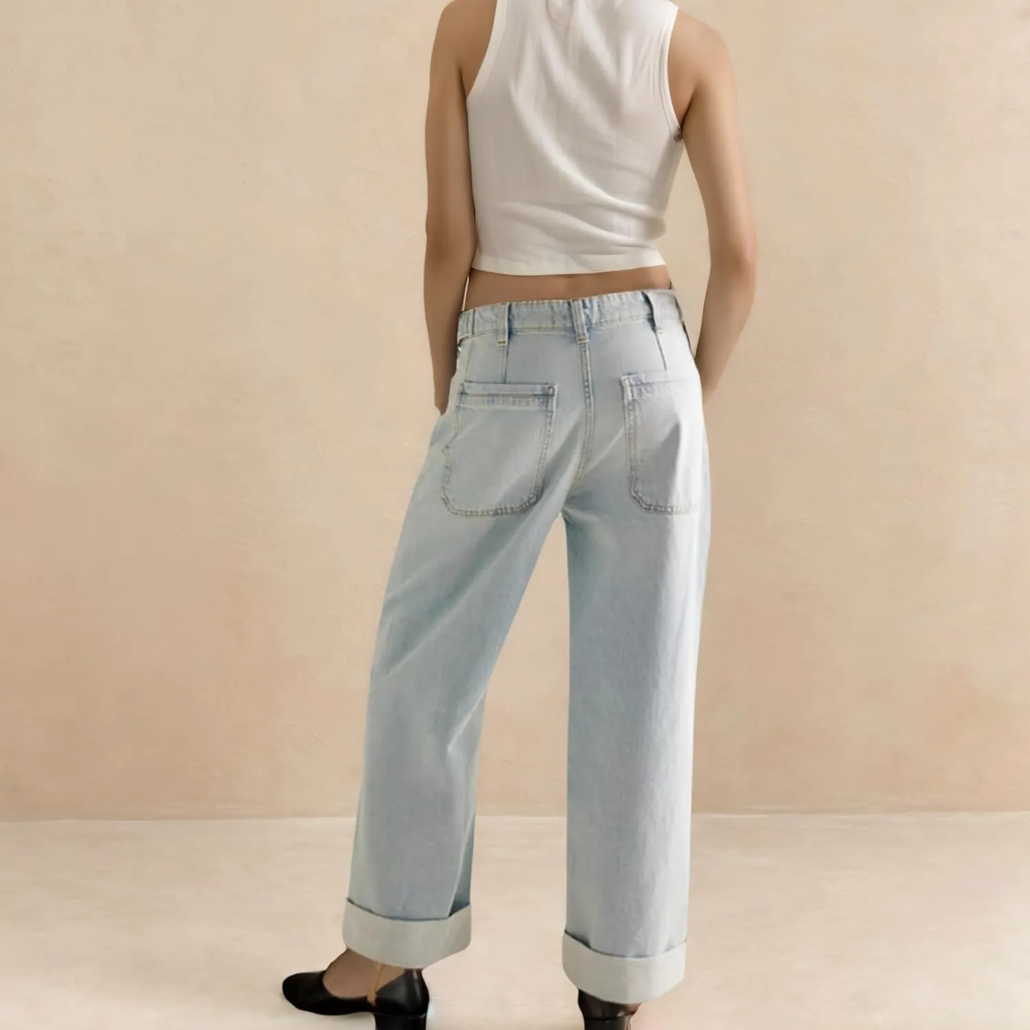 Womens Jeans Mid Rise Relaxed Wide Leg SilhouetteBaggy Boyfriend Sweatpants Jeans