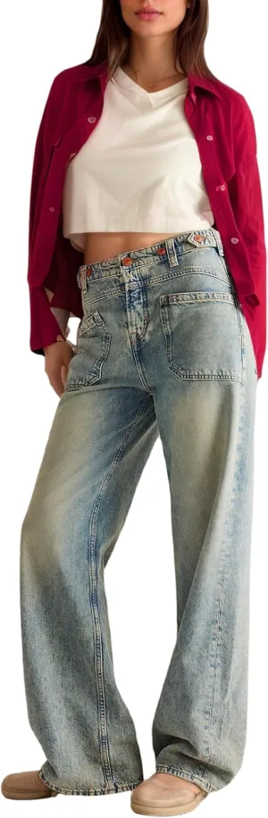Womens Jeans Mid Rise Relaxed Wide Leg SilhouetteBaggy Boyfriend Sweatpants Jeans