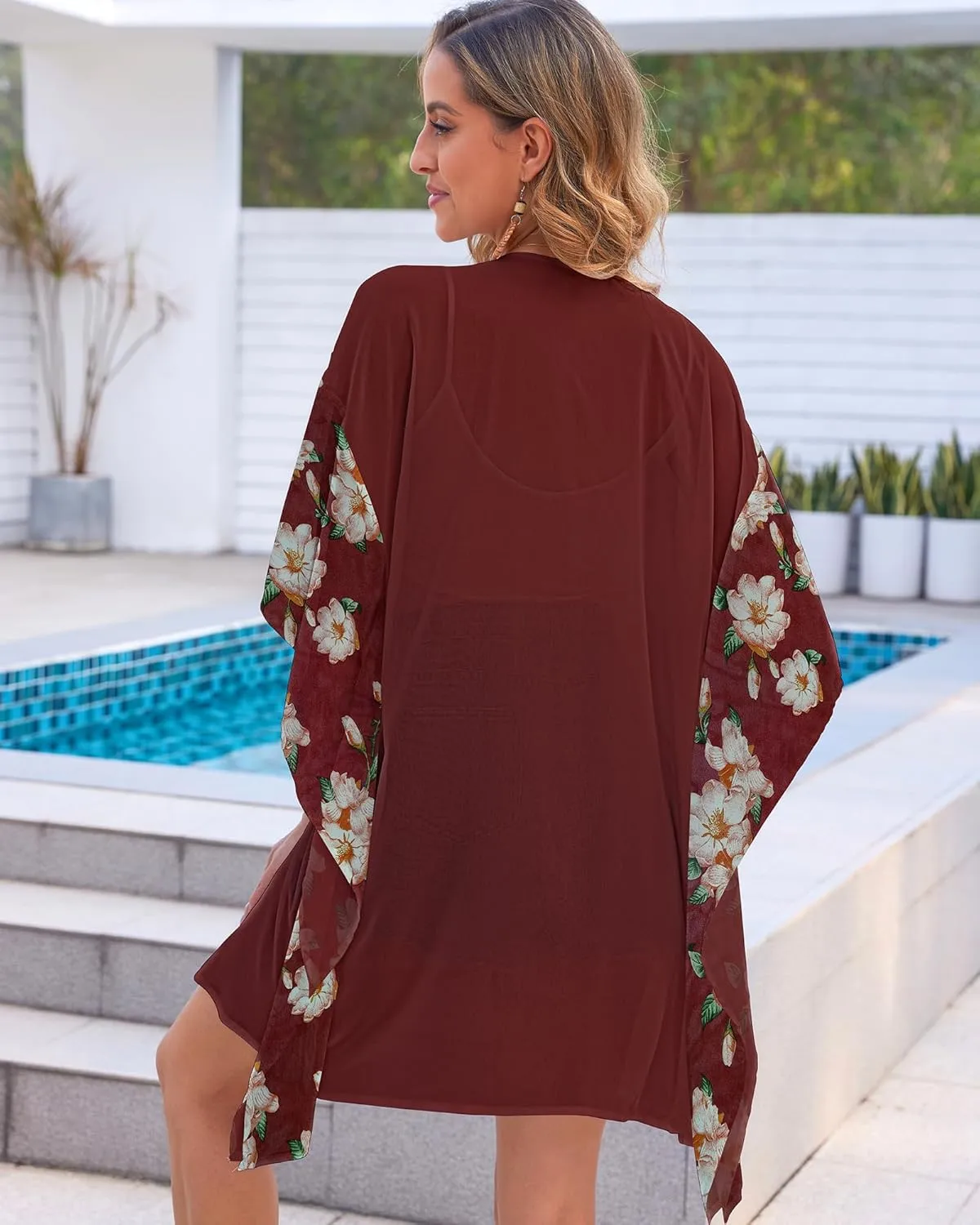 Womens Kimono Beach Cover Up Floral Chiffon Cardigan Tops Lightweight Summer Open Front Kimono Tops