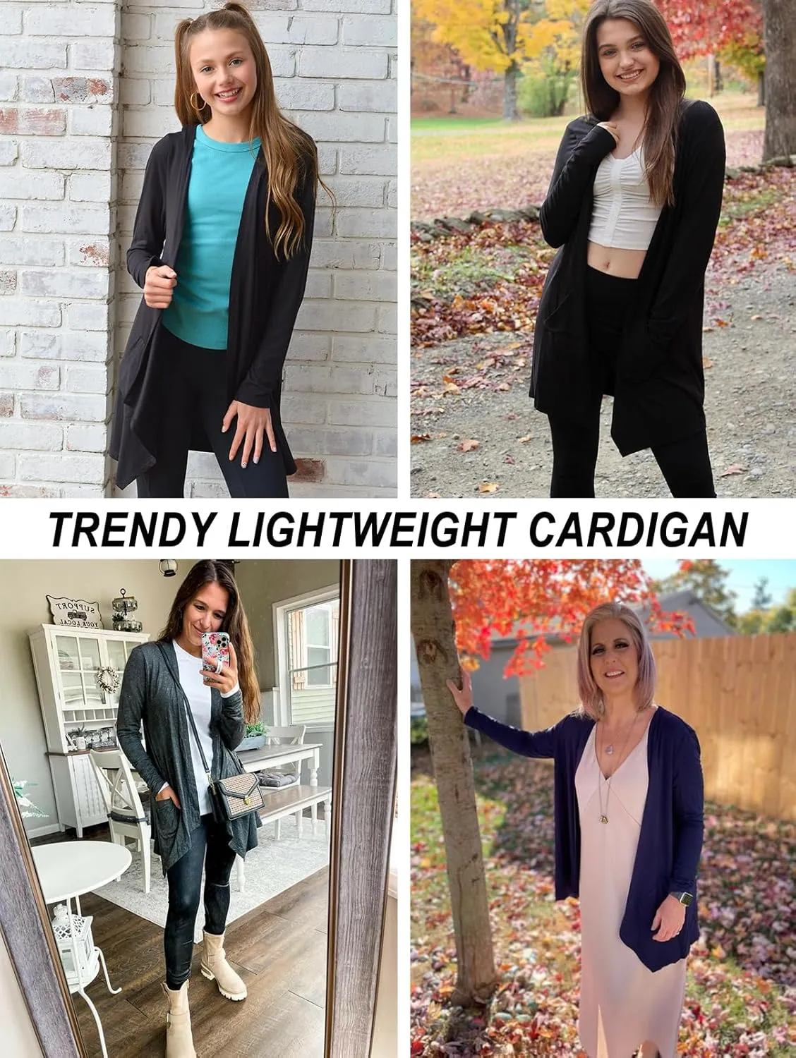 Women's Lightweight Cardigan Casual Soft Long Sleeve Floral Knit Cardigans with Pockets High Low Hem Draped Duster