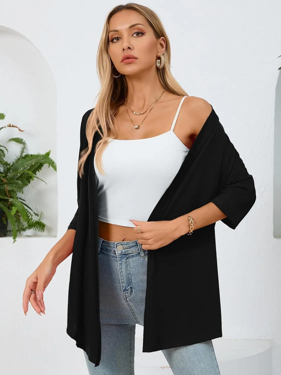 Women's Lightweight Open Front Cardigans Casual Soft Drape Spring Summer Fall Cardigan S-3XL