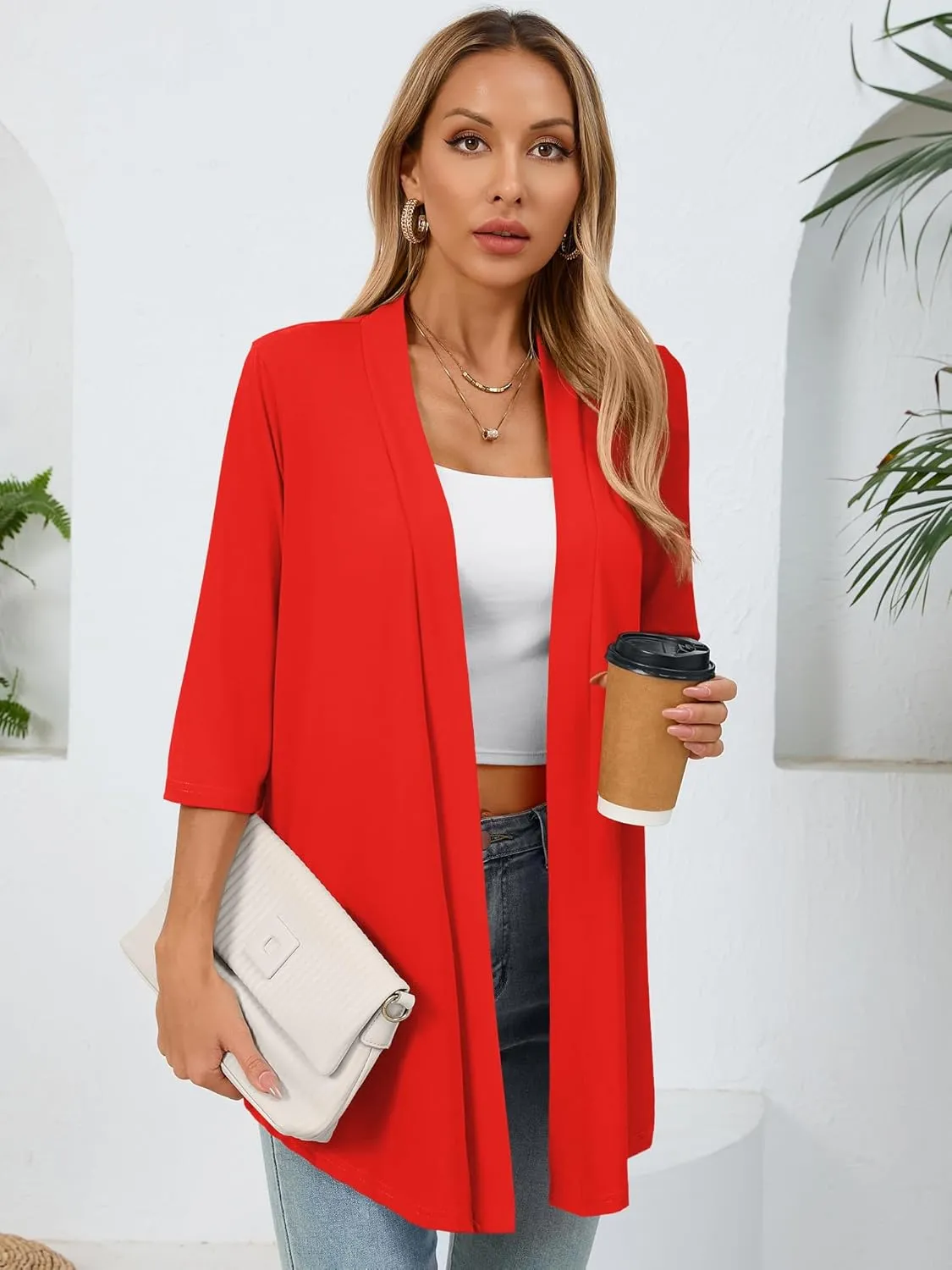 Women's Lightweight Open Front Cardigans Casual Soft Drape Spring Summer Fall Cardigan S-3XL