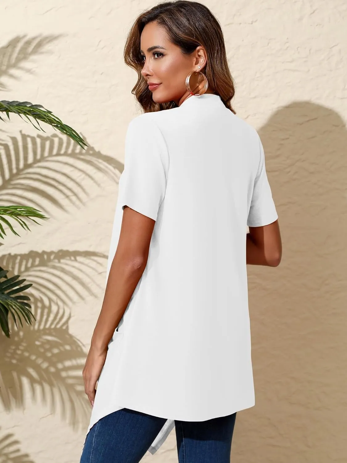 Women's Lightweight Open Front Cardigans Short Sleeve Casual Soft Drape Summer Cardigan with Pockets S-2XL