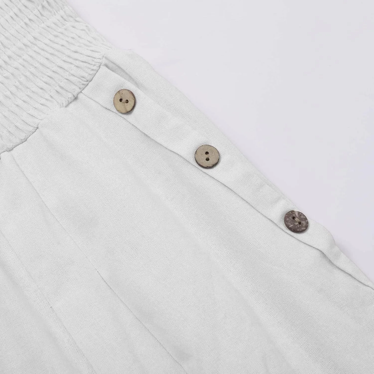Womens Linen Pants 2025 Summer Trendy Wide Leg High Waist Palazzo Trousers Casual Smocked Flowy Beach Trousers