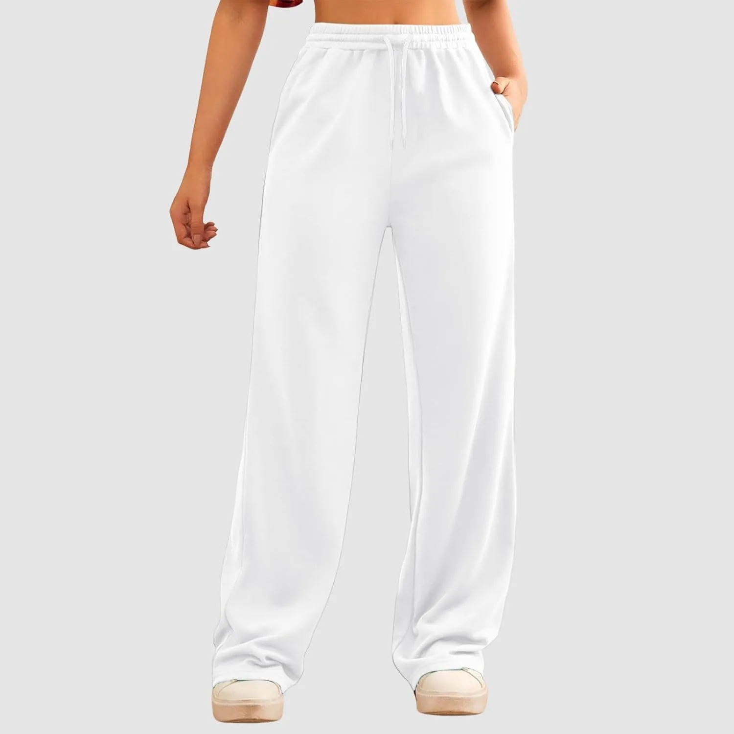 Womens Linen Summer Fashion Pants Elastic Waisted Wide Leg Slim Fit Trousers Trendy