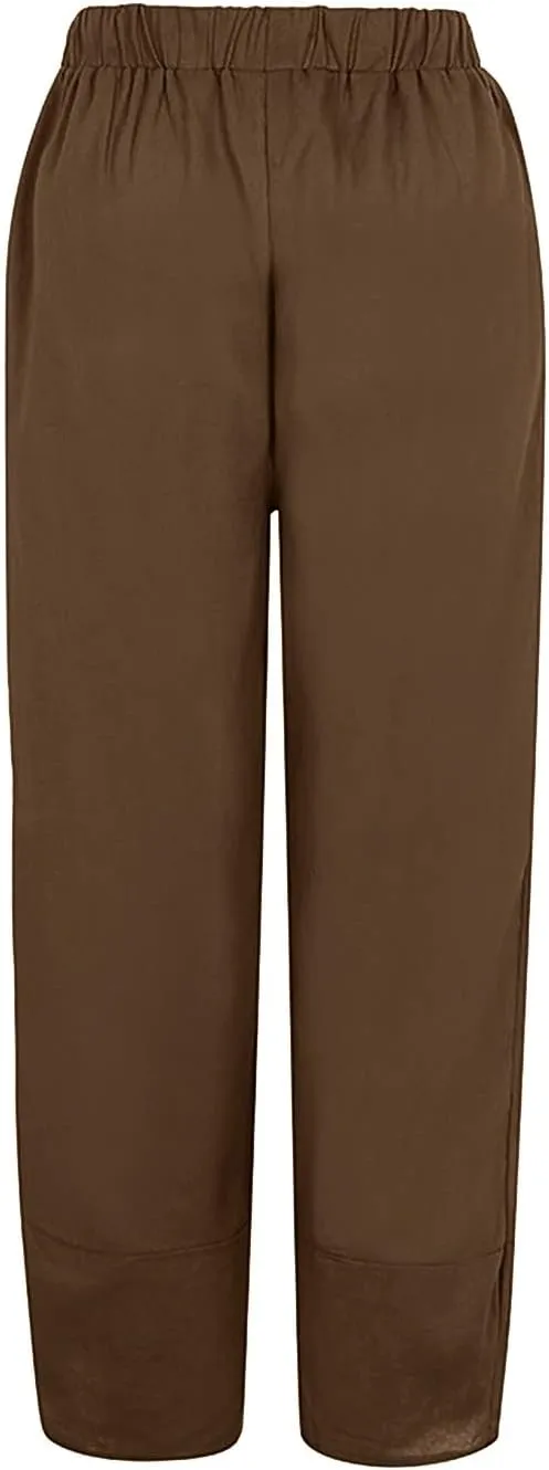 Women's Linen Summer Printed Pant Trousers Low Waist Wide Leg Plus Size Palazzo Pants Travel
