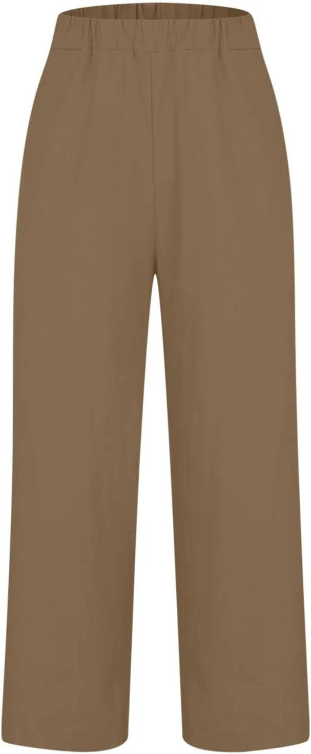 Women's Linen Summer Tie Knot Palazzo Lounge Pants High Waist Ankle Length Slim Fit Pant Trousers Office
