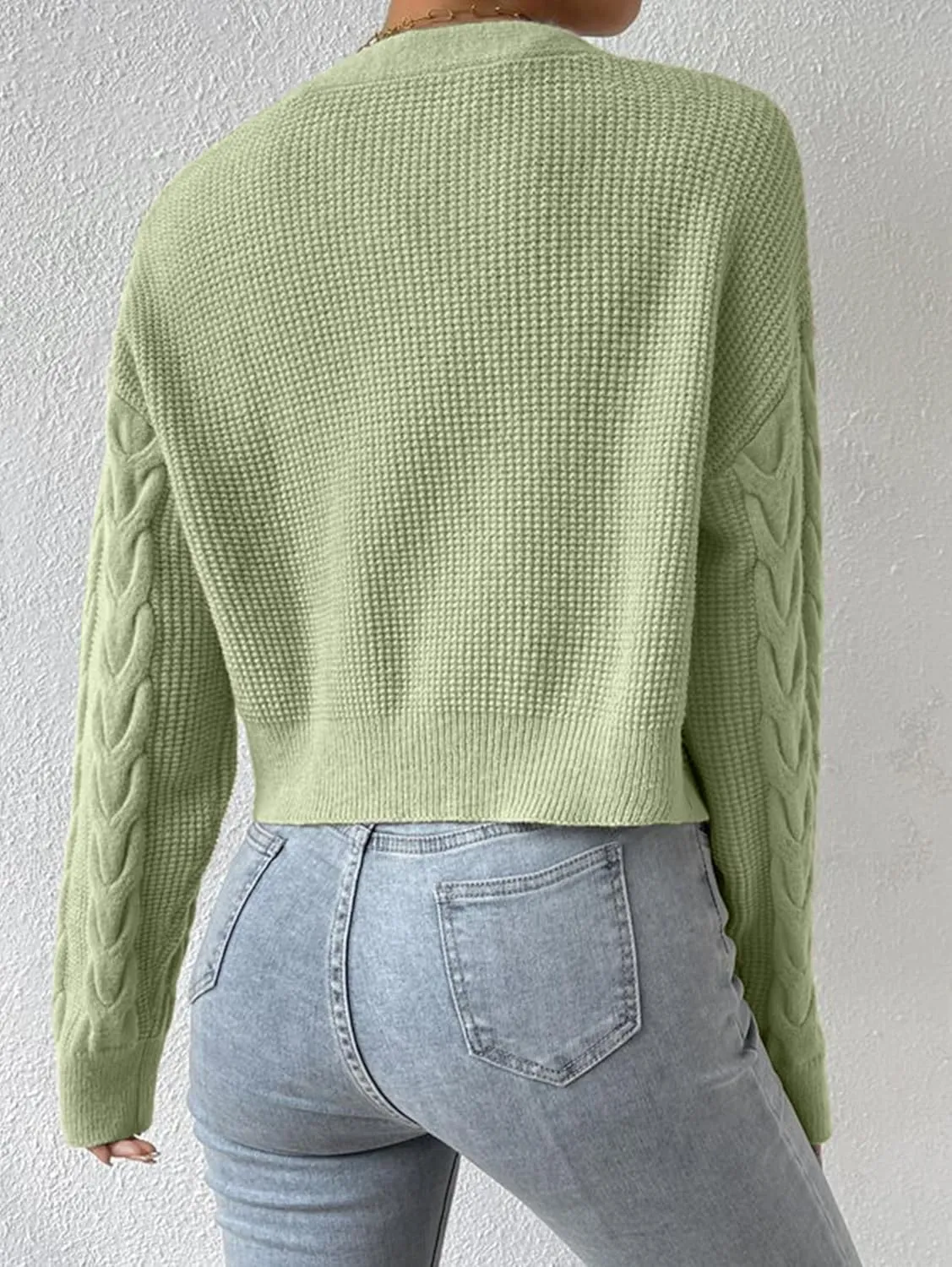 Women's Long Sleeve Button V Neck Soft Knit Cardigan Sweaters Cropped Cardigan Sweaters for Women Cute Cable Knit Outerwear