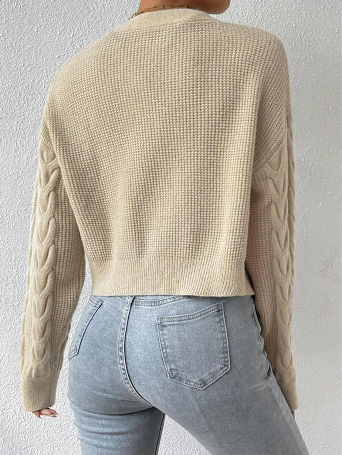 Women's Long Sleeve Button V Neck Soft Knit Cardigan Sweaters Cropped Cardigan Sweaters for Women Cute Cable Knit Outerwear