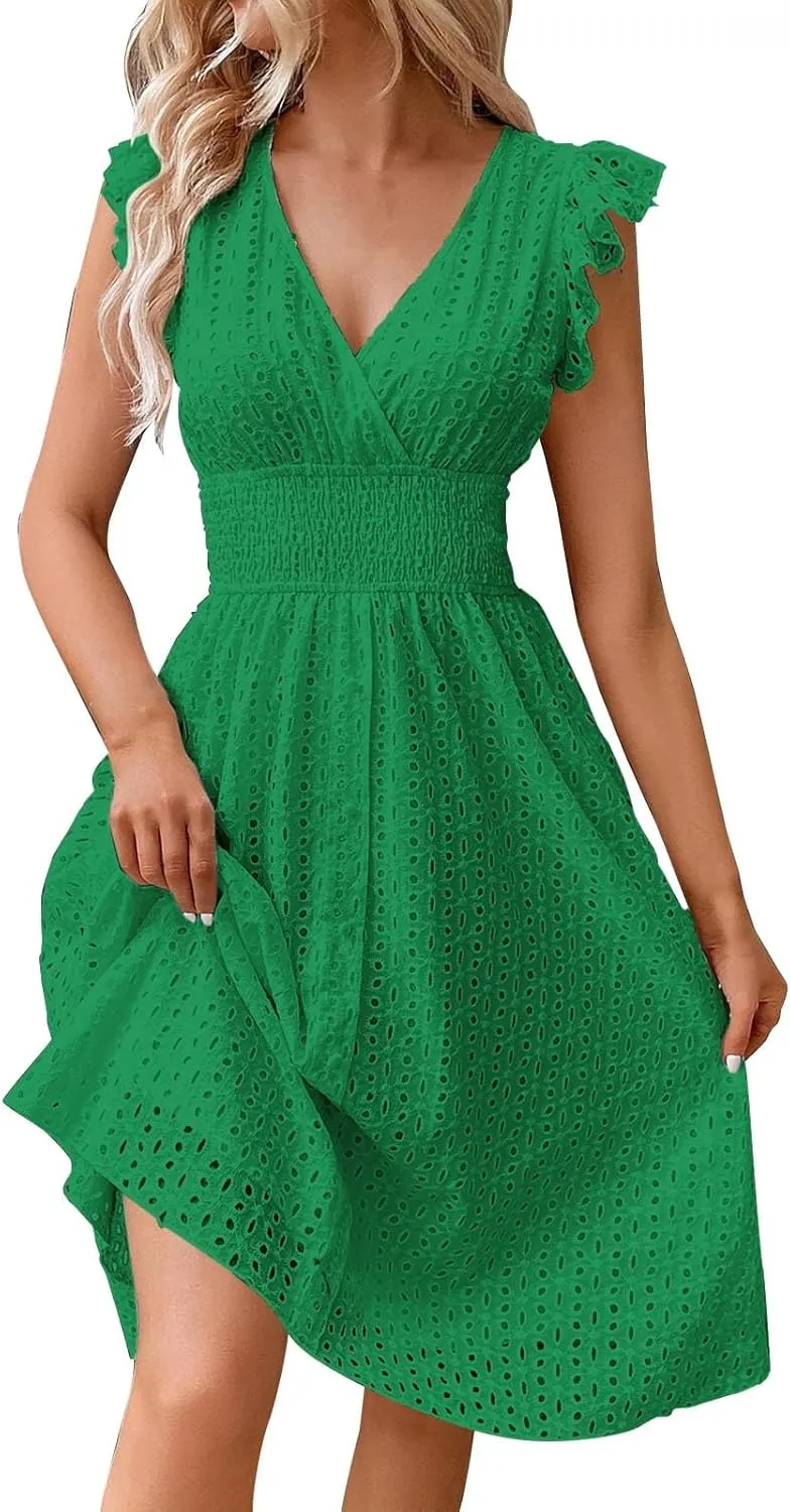 Women's MIDI Lace Cutout Slimming V Neck Plus Size Dress Basics T Shirt Dress