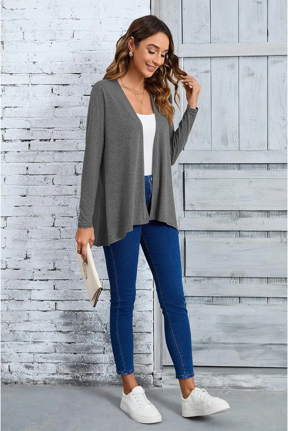 Women's Open Front Cardigan Loose Casual Long Sleeve Lightweight Cardigan Sweaters Duster