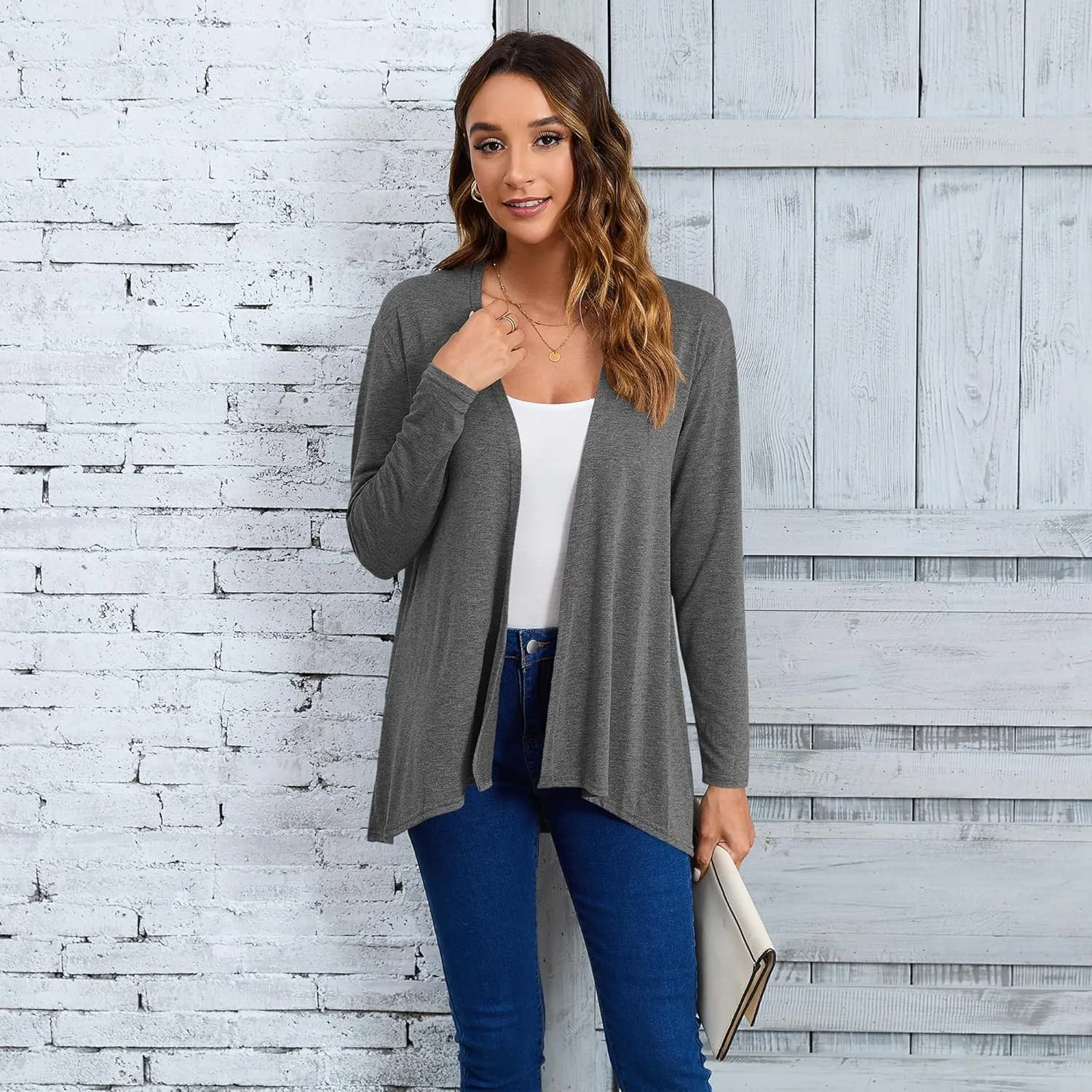 Women's Open Front Cardigan Loose Casual Long Sleeve Lightweight Cardigan Sweaters Duster