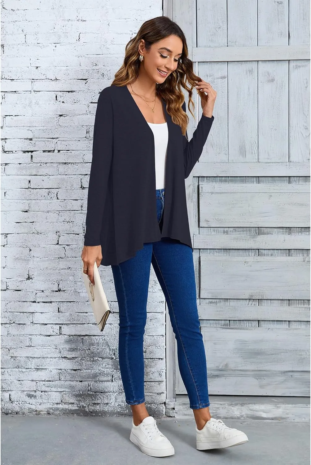 Women's Open Front Cardigan Loose Casual Long Sleeve Lightweight Cardigan Sweaters Duster