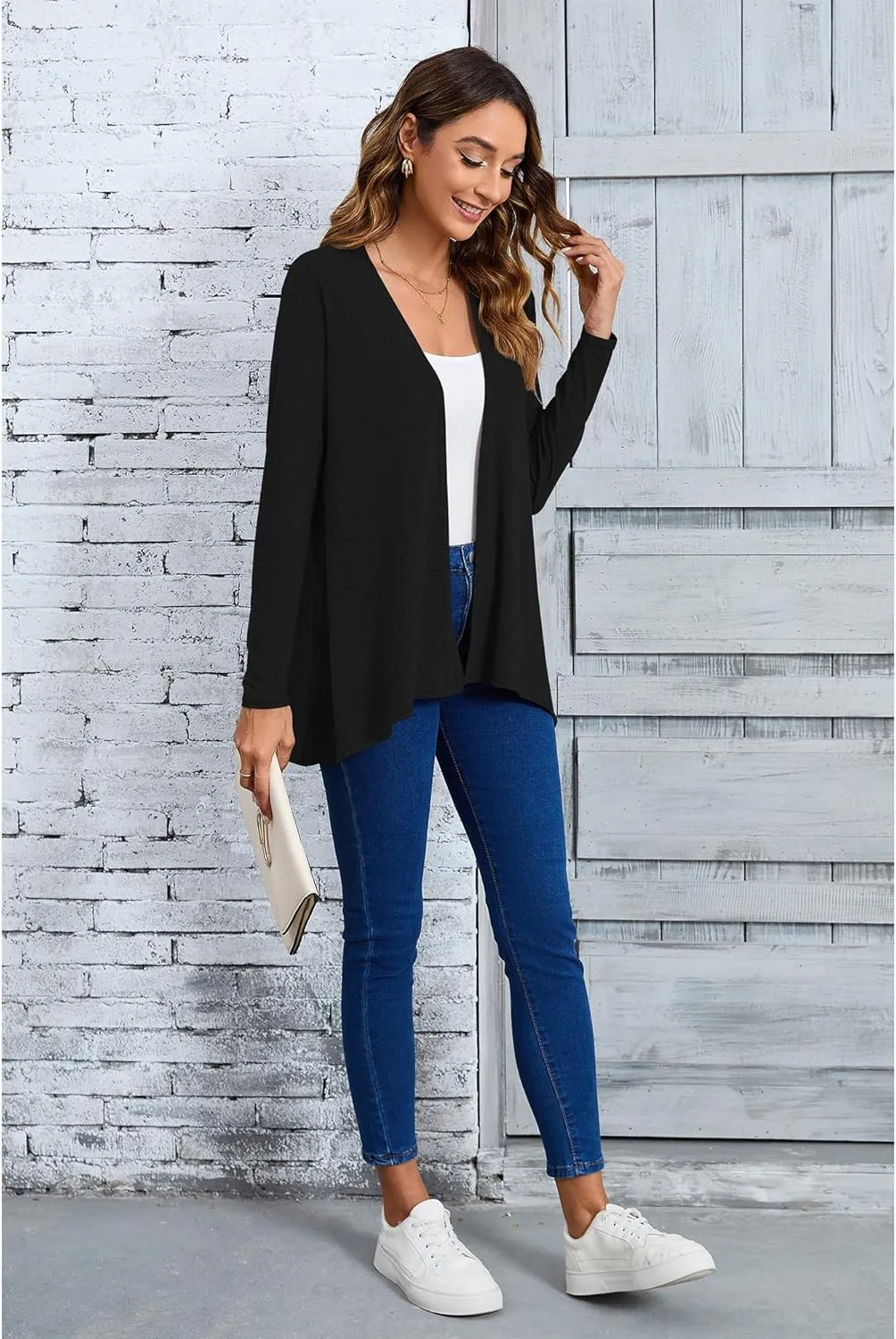 Women's Open Front Cardigan Loose Casual Long Sleeve Lightweight Cardigan Sweaters Duster
