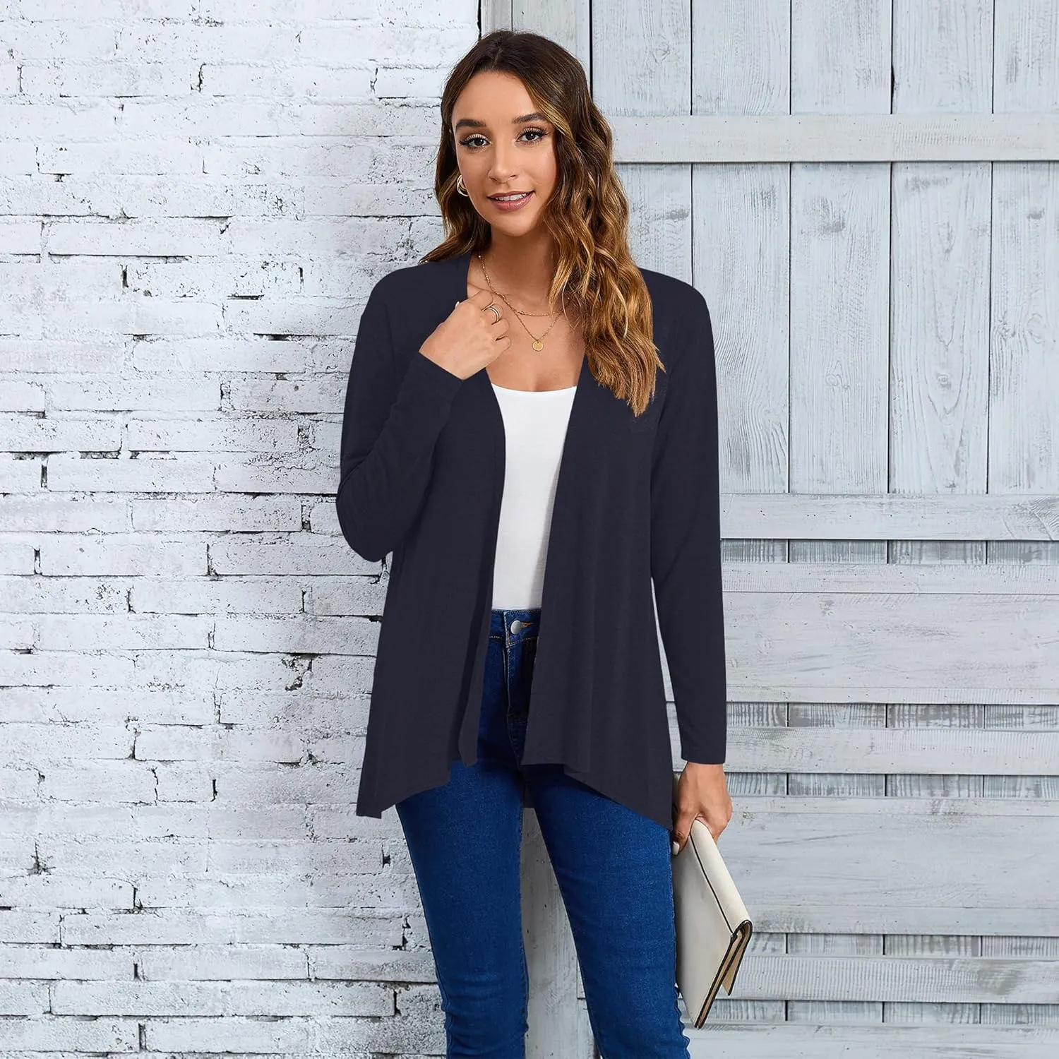 Women's Open Front Cardigan Loose Casual Long Sleeve Lightweight Cardigan Sweaters Duster