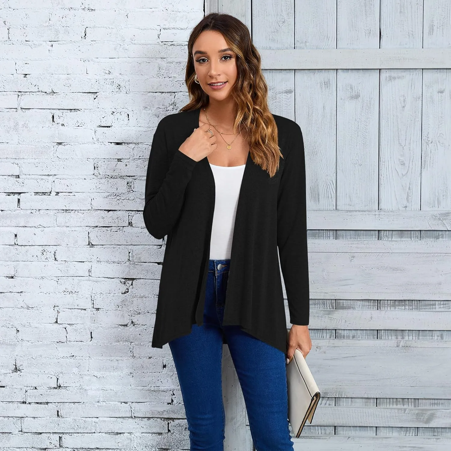 Women's Open Front Cardigan Loose Casual Long Sleeve Lightweight Cardigan Sweaters Duster