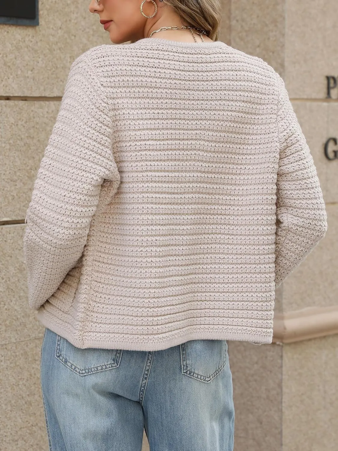 Womens Open Front Cardigan Sweaters 2025 Spring Button Down Long Sleeve Chunky Knit Cardigans