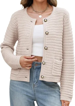 Womens Open Front Cardigan Sweaters 2025 Spring Button Down Long Sleeve Chunky Knit Cardigans