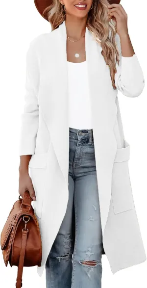 Women's Open Front Knited Loose Cardigan Casual Long Sleeve Draped Knit Pockets Long Jackets Sweater