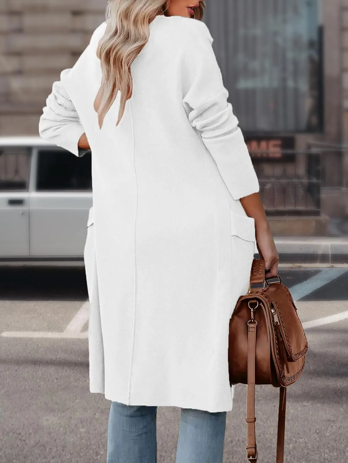 Women's Open Front Knited Loose Cardigan Casual Long Sleeve Draped Knit Pockets Long Jackets Sweater