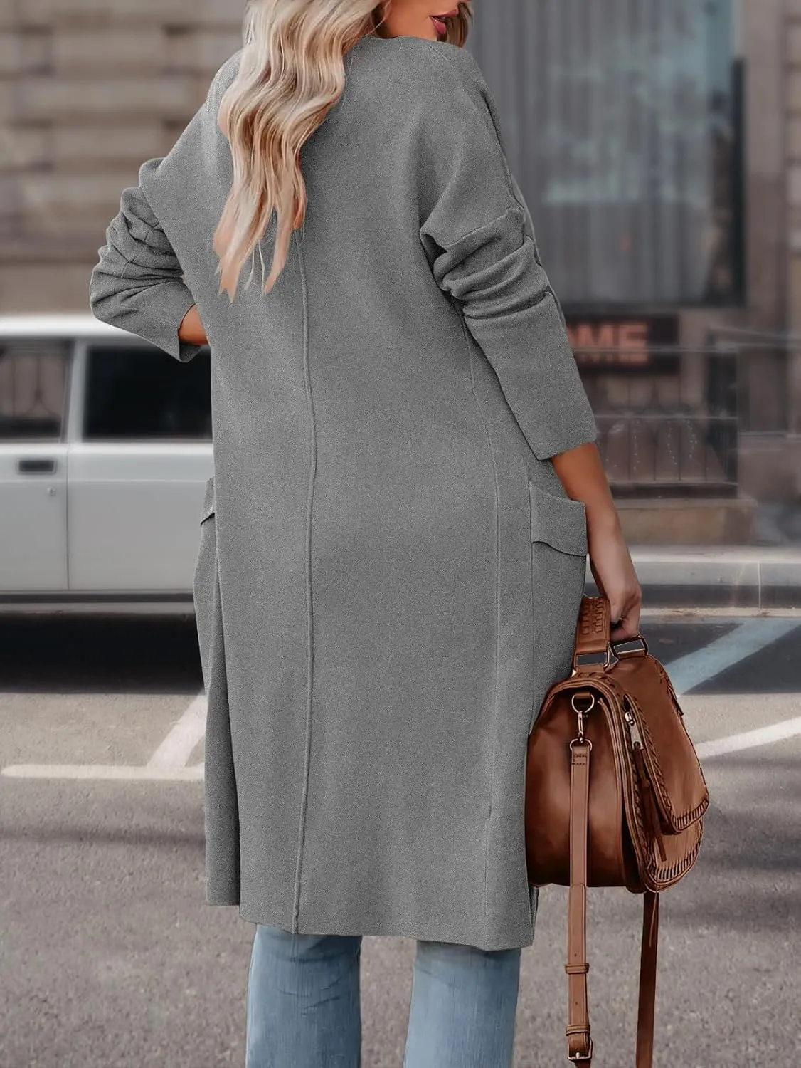 Women's Open Front Knited Loose Cardigan Casual Long Sleeve Draped Knit Pockets Long Jackets Sweater