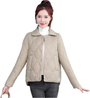 Women's Parkas Short Coat Jacket Light Warm Cotton Padded Coat Small Fragrance Jacket brown gray XL