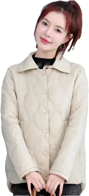 Women's Parkas Short Coat Jacket Light Warm Cotton Padded Coat Small Fragrance Jacket creamy white XXL