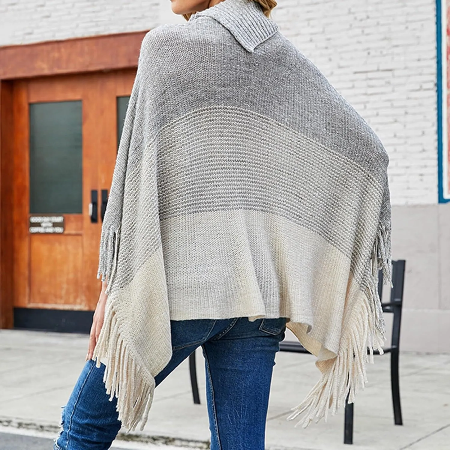 Womens Plaid Poncho Cape Winter Warm Coat Faux Fur Trim Shawl Cloak Elegant Pullover Shawls Cape Layers