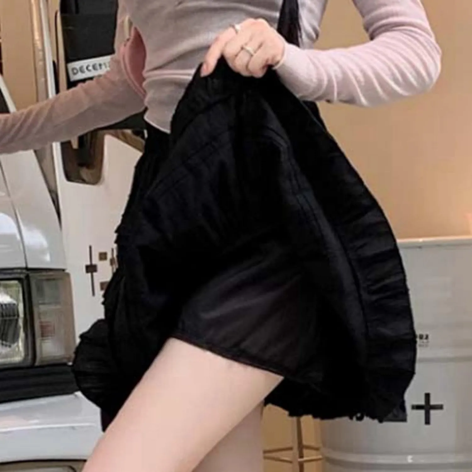 Women's Pleated Skater Skirt Basic Casual High Waisted Ruffles Flared Mini Lingerie Skirts Missal Dresses