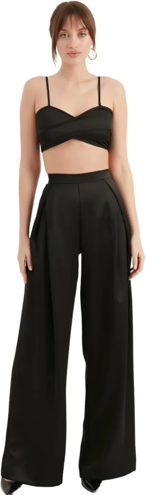Women's Satin Pant | Casual Wide Leg High Waist Flowy Trousers | Spring Women Pant Clothing