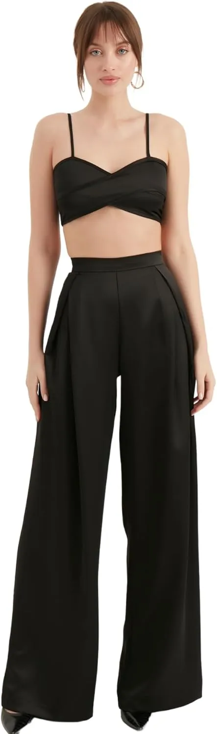 Women's Satin Pant | Casual Wide Leg High Waist Flowy Trousers | Spring Women Pant Clothing
