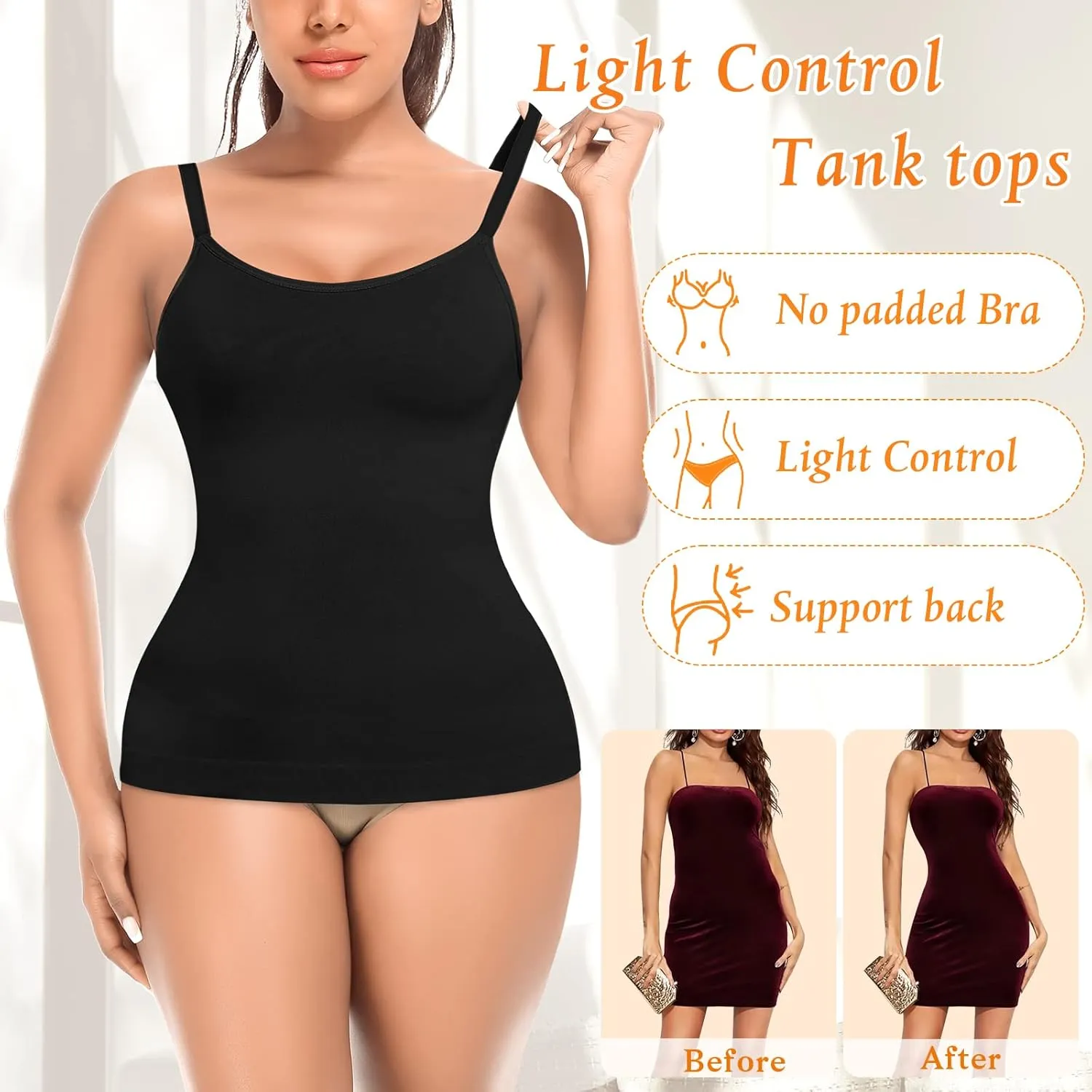 Womens Shapewear Tank Tops with Built in Bra Tummy Control Cami Shaper Compression Shaping Tops